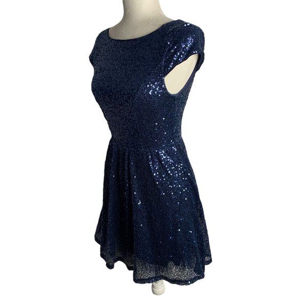 Vintage 90s Delias Sequin Party Dress S Blue Lined Tulle Petticoat Zipper - Picture 4 of 7